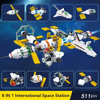 8 шт./лот, высокотехнологичные кирпичи для Международной космической станции, исследование космоса, креативные строительные блоки, развивающие игрушки для детей