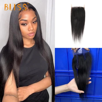 Bliss Hair 8-Дюймовая Кружевная Застежка 4x4 100% Прямые Человеческие Волосы, Волнистая Застежка, Предварительно Выщипанная, Только Застежка с Детскими Волосами для Чернокожих Женщин