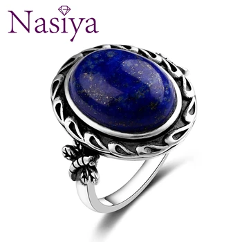 Nasiya/ Новое винтажное кольцо со стрекозой для мужчин и женщин серебристого цвета с натуральным лазуритом 11x15 мм, оптовый подарок при доставке
