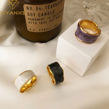 XIYANIKE Серебристый Цвет, французский Винтажный инкрустированный золотой обод, нерегулярное гладкое кольцо, Высококачественная романтическая модная пара Ручной работы
