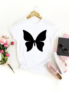 Бабочка Прекрасный Милый Тренд 90-х, Женская модная футболка, графическая футболка, Топ, Повседневная одежда, Летняя Женская футболка с коротким рукавом и принтом