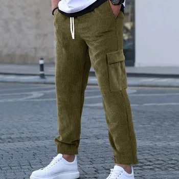 Высококачественные мужские повседневные уличные брюки с множеством карманов, мужские Мягкие вельветовые брюки с прямыми штанинами, брюки