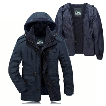 Зимняя куртка мужская высококачественная теплая съемная шерстяная подкладка с хлопковой подкладкой, утепленная меховая парка мужская брендовая куртка флисовое пальто