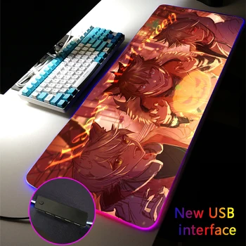 Коврик Для мыши Genshin Impact RGB с Четырьмя USB-док-станциями, Мультиинтерфейсный Коврик для мыши Gorou, Ковры Typec Interface XXL, Коврики для игрового Стола