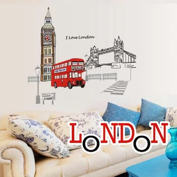 Лондонский двухэтажный автобус Наклейки на стену Съемная наклейка Креативная художественная роспись Украшение для домашнего декора Большой