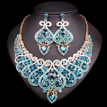 Набор свадебных украшений в стиле барокко, ожерелье с кристаллами, Серьги, Индийская Бижутерия для Вечеринок, Аксессуары для подарков Женщинам