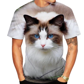 Новая модная футболка с принтом кота Рэгдолл, мужские и женские летние повседневные топы с короткими рукавами