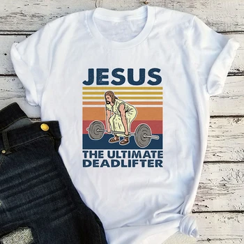 Футболка с Иисусом для тяжелой атлетики, Милая подарочная футболка с Иисусом, Забавные винтажные христианские рубашки, Религиозная вера, Винтажная одежда, Женская одежда m